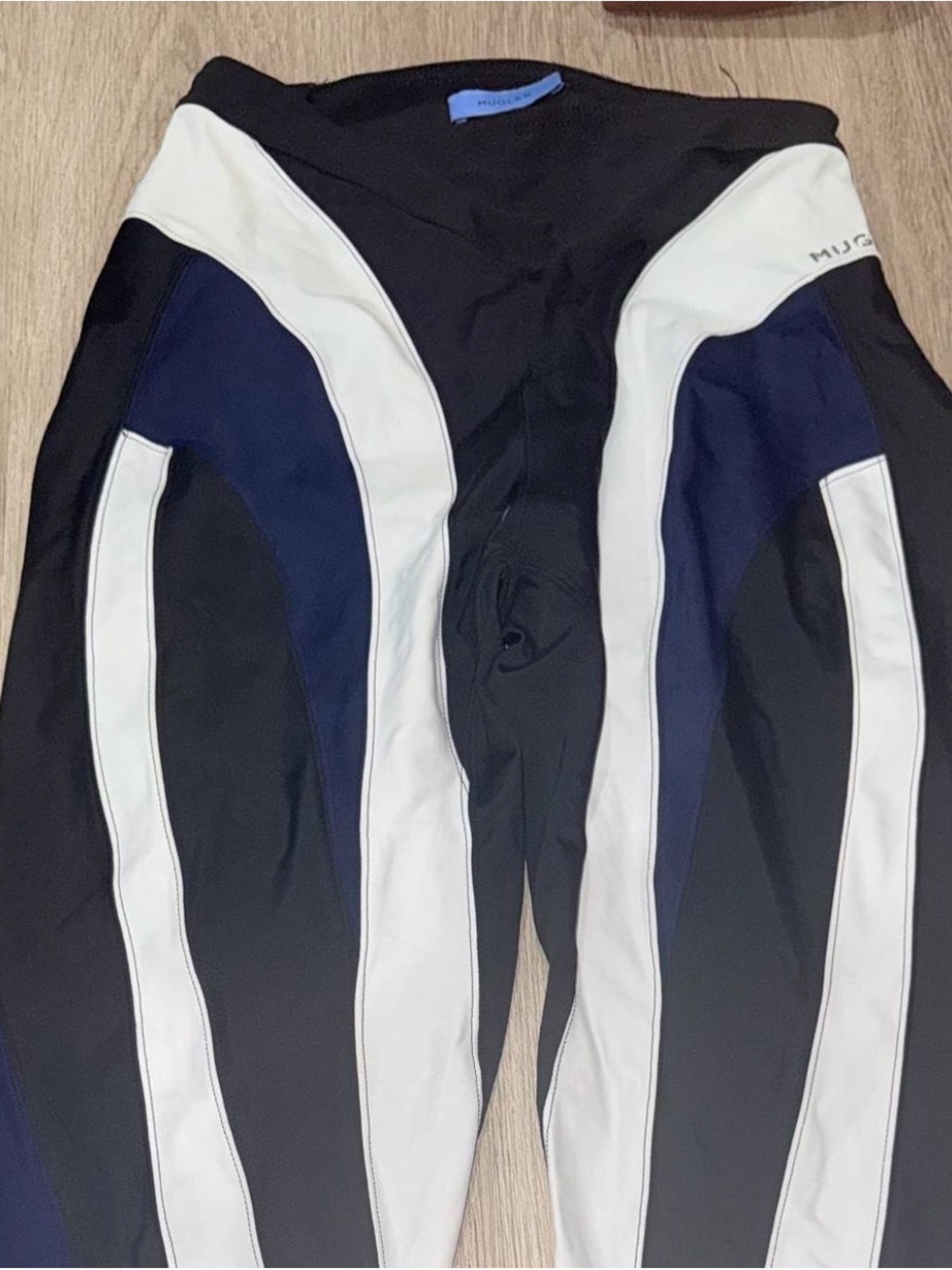 Mugler Black, Navy & White Sculpted Colorblock Leggings